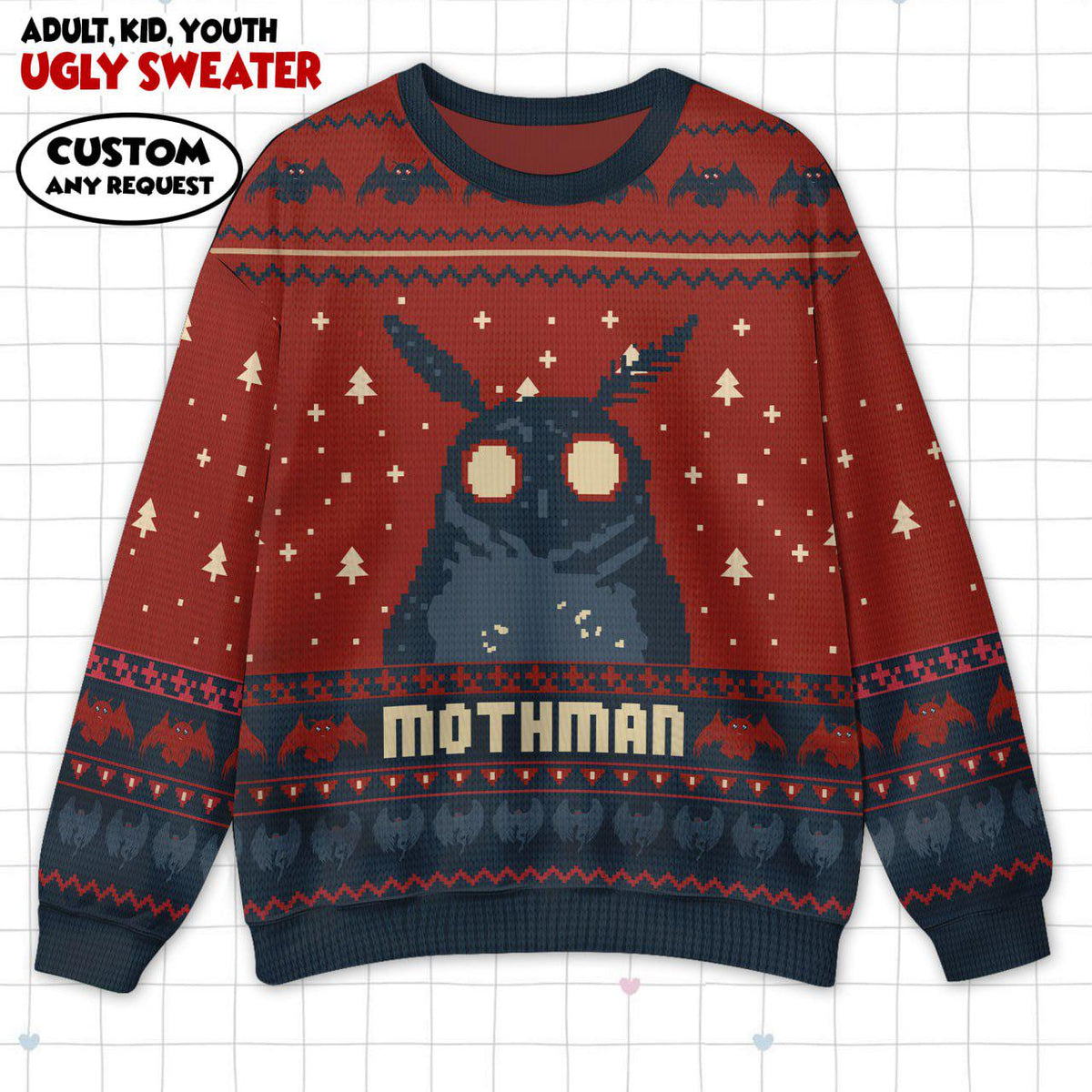 Mothman Ugly Christmas Sweater & Wrap Skort Dress, Cryptid Holiday Jumper, Funny Moth Monster Xmas Outfit, Couple Matching Xmas Gift