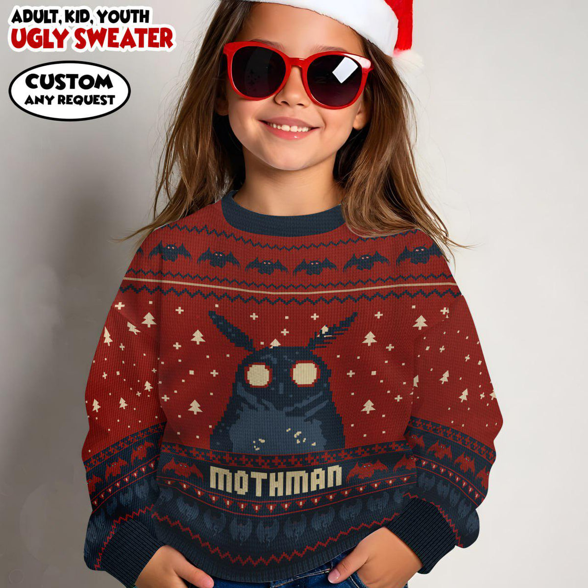 Mothman Ugly Christmas Sweater & Wrap Skort Dress, Cryptid Holiday Jumper, Funny Moth Monster Xmas Outfit, Couple Matching Xmas Gift