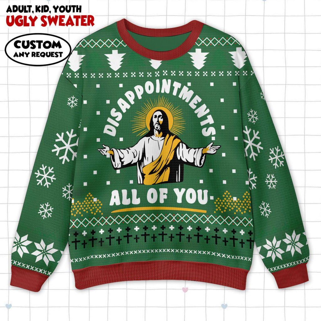Funny Jesus Ugly Christmas Sweater & Wrap Skort Dress, Disappointments All Of You Meme Holiday Jumper, Humorous Xmas Couple Outfit 2026