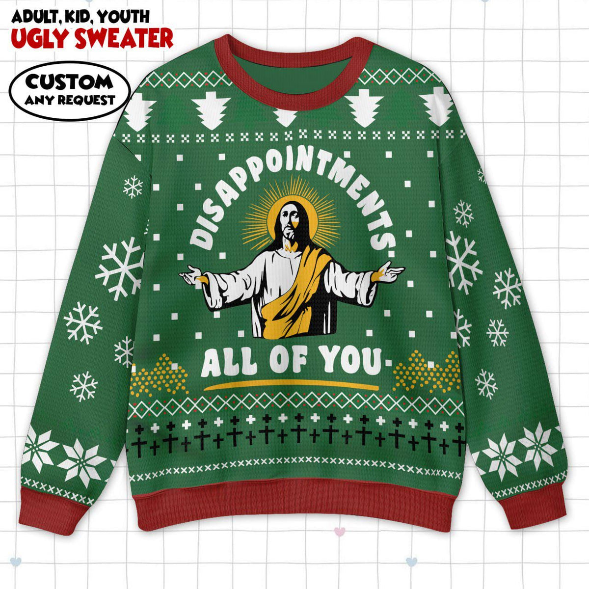Funny Jesus Ugly Christmas Sweater & Wrap Skort Dress, Disappointments All Of You Meme Holiday Jumper, Humorous Xmas Couple Outfit 2026