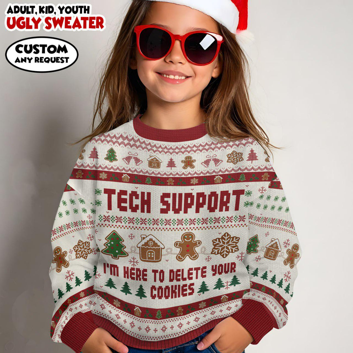 Funny Tech Support Ugly Christmas Sweater & Wrap Skort Dress, I'm Here To Delete Your Cookies Xmas Jumper, IT Tech Humor Couple Gift