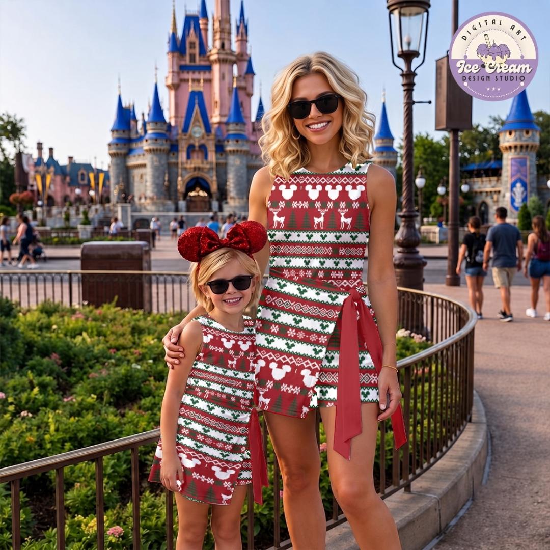 Disney Christmas Tennis Dress, Mickey's Very Merry Christmas Party Women Kids Costume Dress Skirt, Mickey Minnie Holiday Xmas Activewear Set