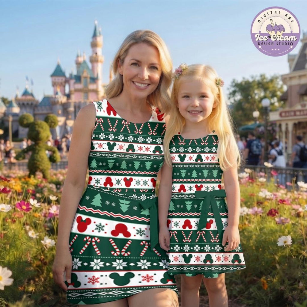Disney Christmas Tennis Dress, Mickey's Very Merry Christmas Party Women Kids Costume Dress Skirt, Mickey Minnie Holiday Xmas Activewear Set