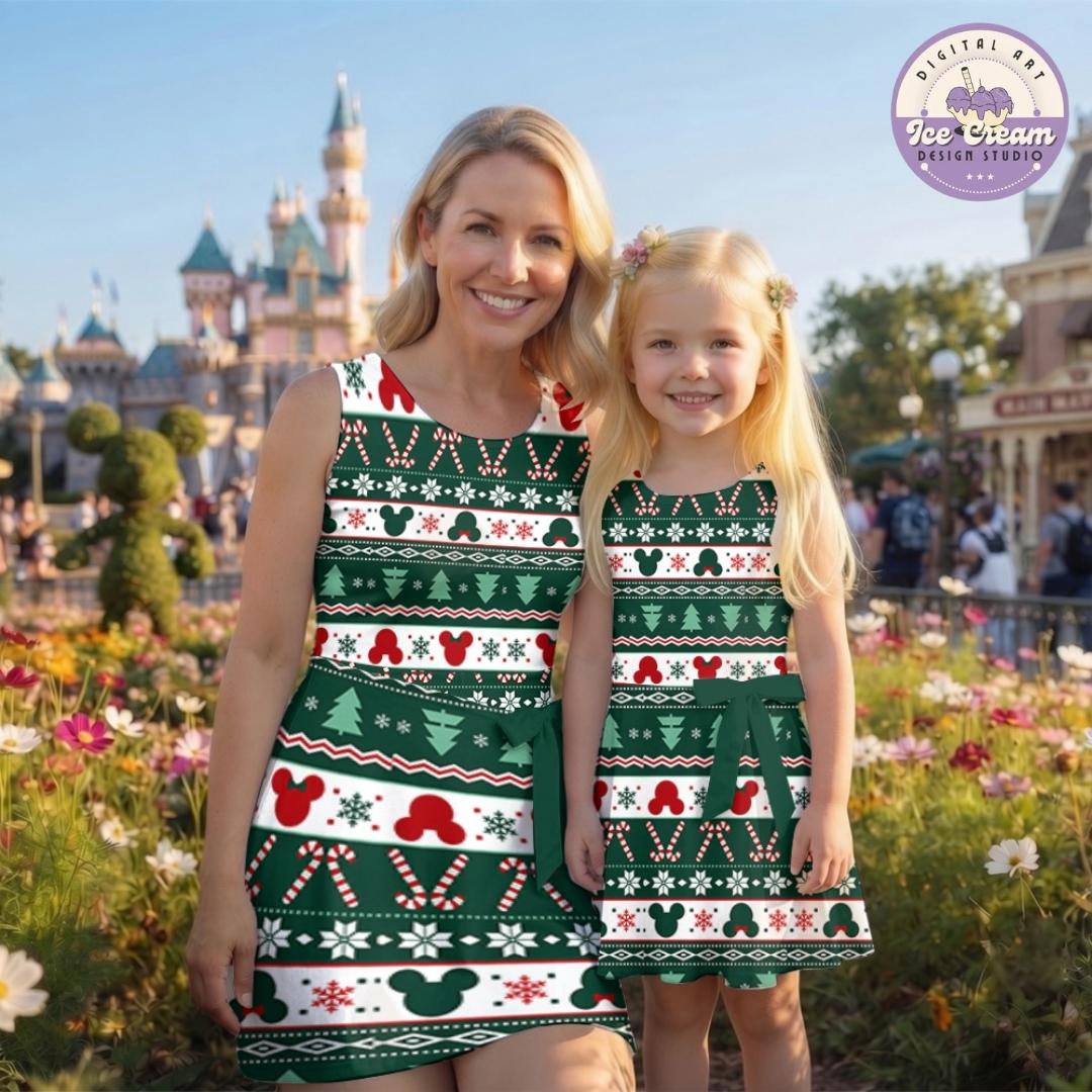Disney Christmas Tennis Dress, Mickey's Very Merry Christmas Party Women Kids Costume Dress Skirt, Mickey Minnie Holiday Xmas Activewear Set