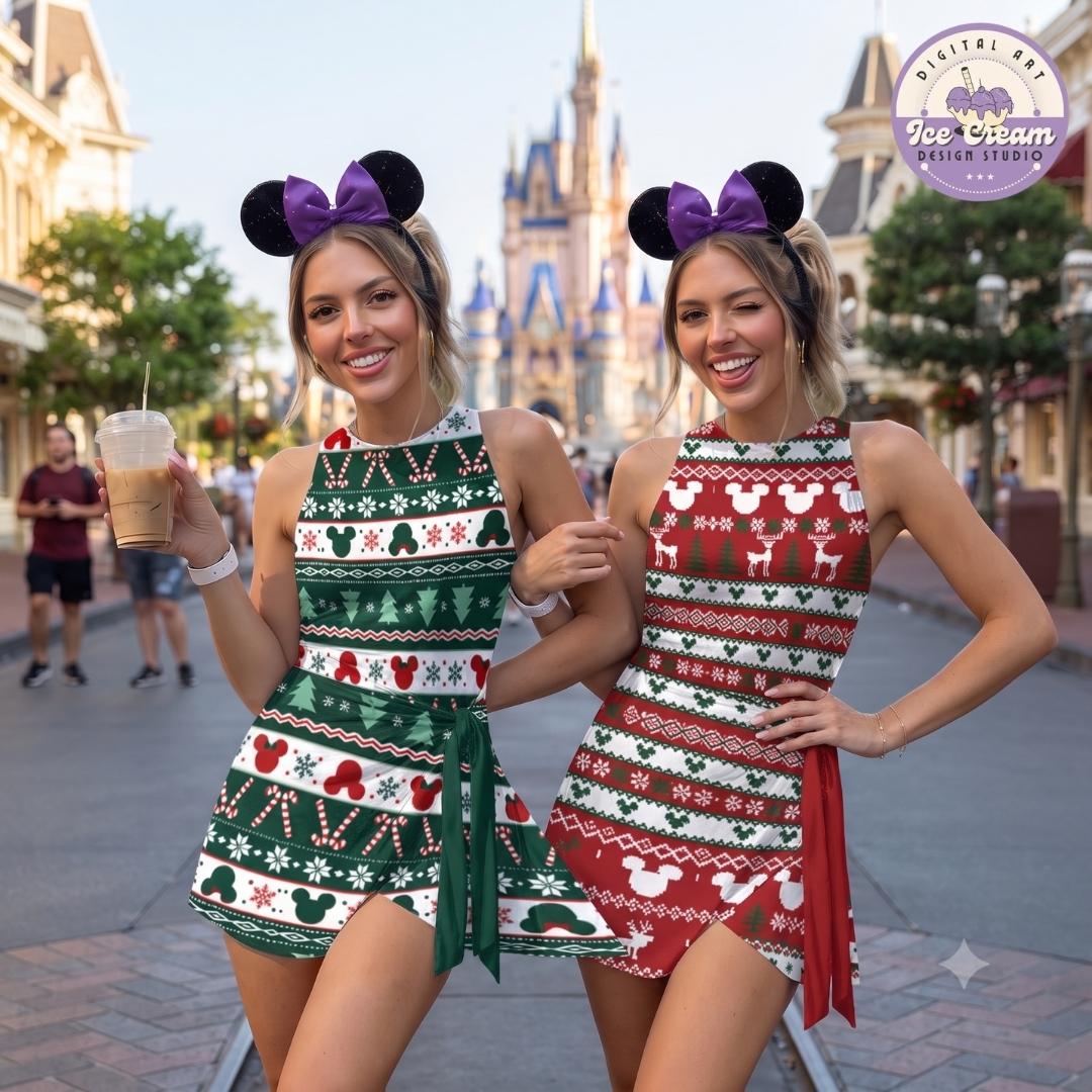 Disney Christmas Tennis Dress, Mickey's Very Merry Christmas Party Women Kids Costume Dress Skirt, Mickey Minnie Holiday Xmas Activewear Set