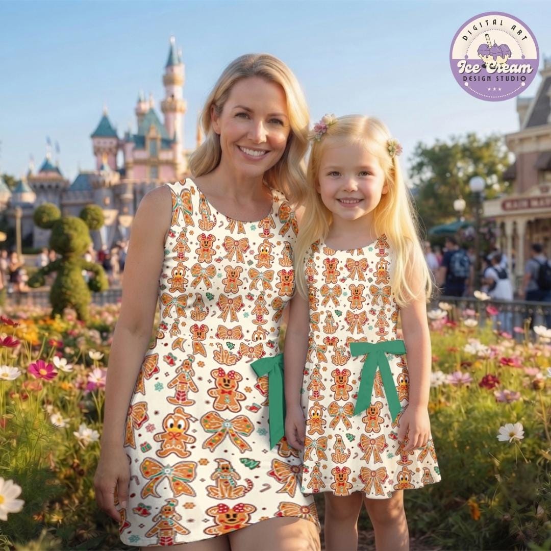 Mickey and Friends Gingerbread Disney Christmas Tennis Dress, Mickey's Very Merry Christmas Party Peppermint Women Kids Costume Dress Skirt