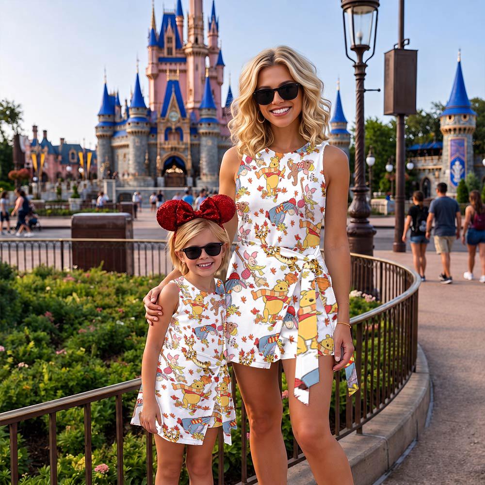 Retro Winnie The Pooh Fall Vibes Tennis Dress, Pooh and Friends Fall Season Skirt, Pooh Pumpkin Dress, Disney Aumtun Pumpkin Wrap Dress