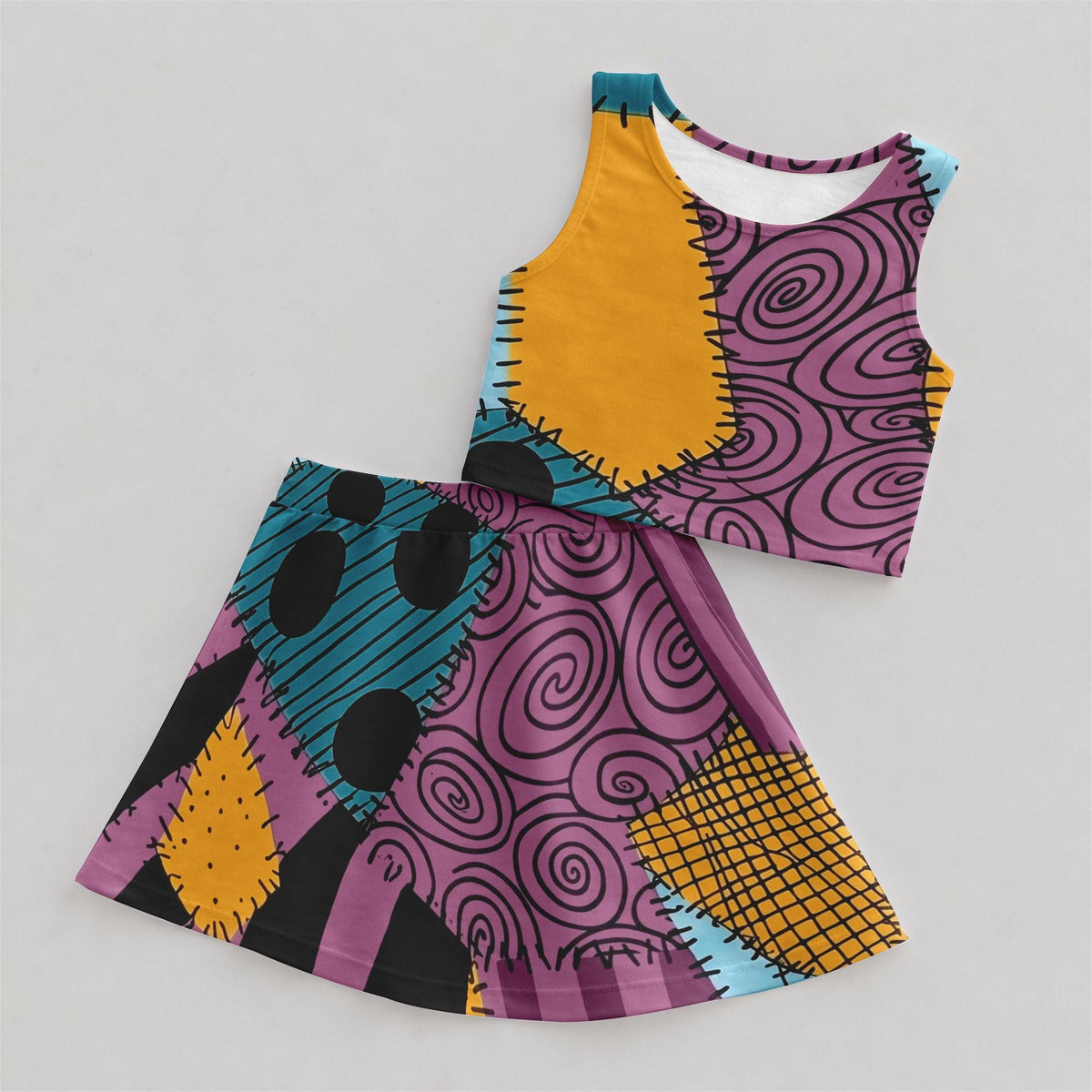 Sally Skellington Activewear Skort Dress, Nightmare Before Christmas Costume, Patchwork Character Outfit, Halloween Theme Park Dress