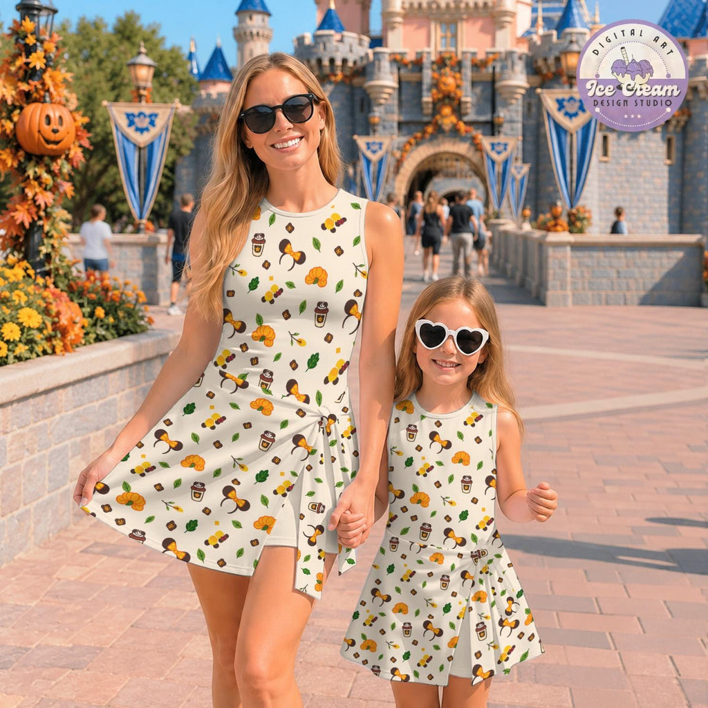 Disney Fall Pumpkin Tennis Dress, Halloween Women's Skater Dress, Autumn Theme Park Outfit, Fall Festival Dress, Spooky Season Outfit