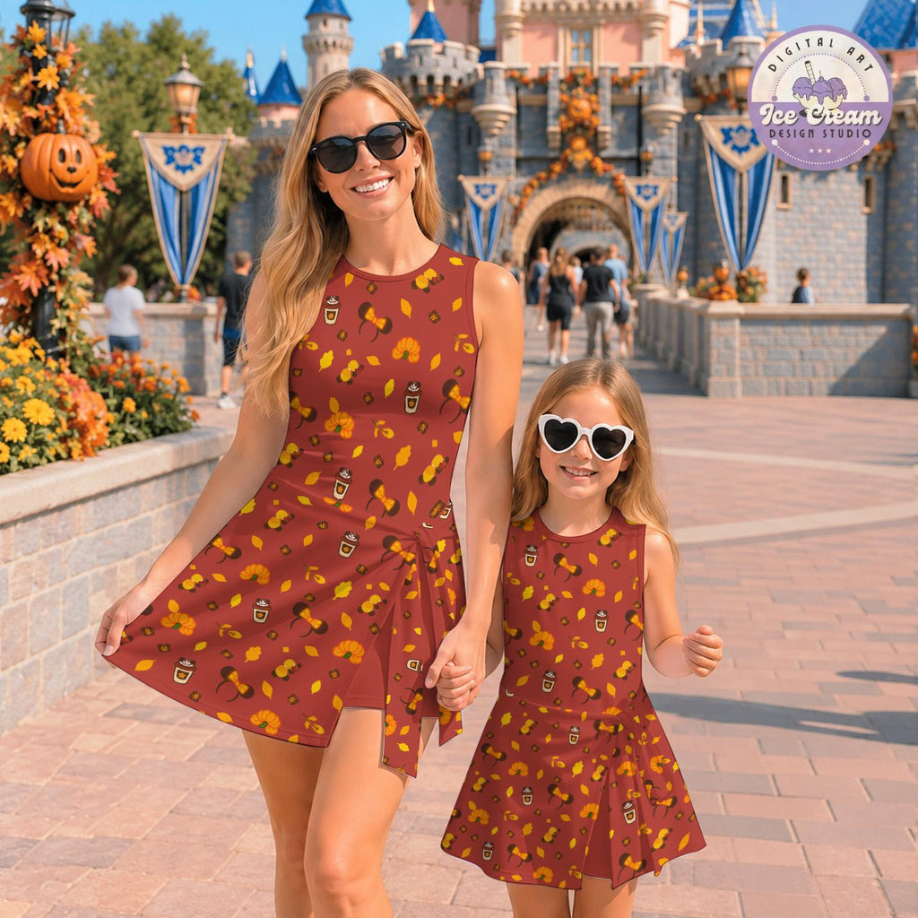 Disney Fall Pumpkin Tennis Dress, Halloween Women's Skater Dress, Autumn Theme Park Outfit, Fall Festival Dress, Spooky Season Outfit