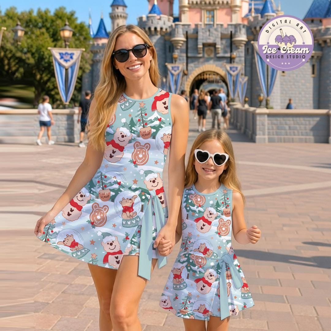 Winnie the Pooh Christmas Tennis Dress, Disney Christmas,Holiday Vacation Outfit, Cute Pooh Bear Dress, Women's Disney Park Wrap Skort Dress