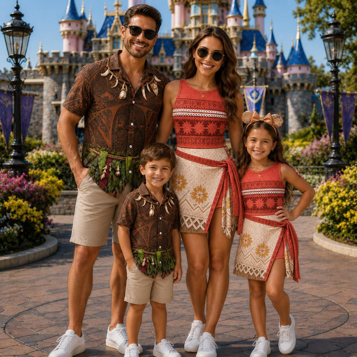 Moana And Maui Family Costume, Disney Princess Wrap Skort Dress, Maui Inspired Hawaiian Shirt, Disneyland Matching Outfit, Disney Gift