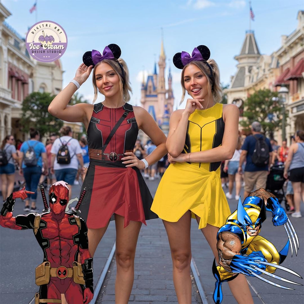 Deadpool Wolverine Inspired Tennis Dress, Women Wrap Skirt Dress, Superhero Park Outfit, Disney Bound Gift, Halloween Cosplay Dress