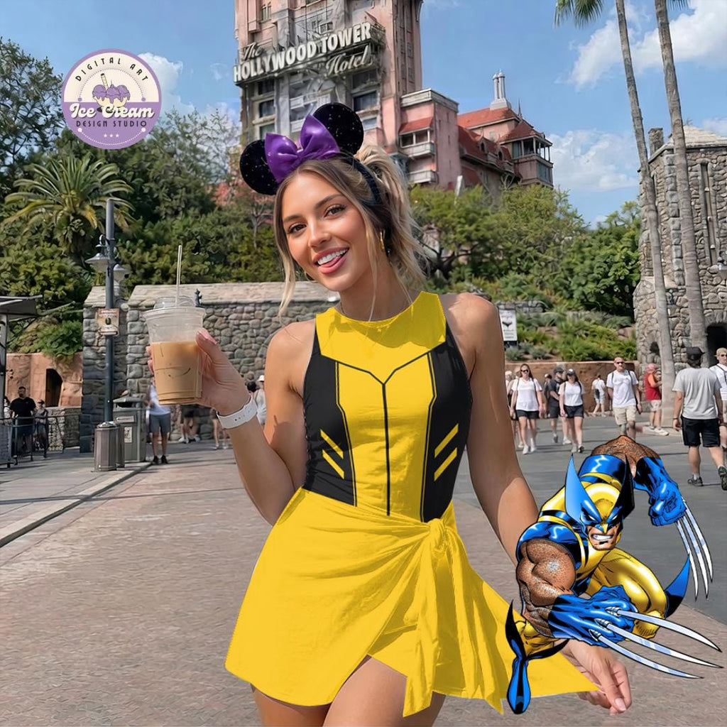 Deadpool Wolverine Inspired Tennis Dress, Women Wrap Skirt Dress, Superhero Park Outfit, Disney Bound Gift, Halloween Cosplay Dress