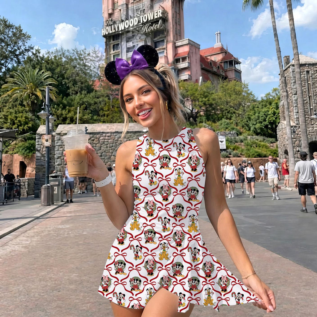 Coquette Bow Mickey and Friends Christmas Tennis Dress, Christmas Mouse Ears Activewear, Magical Kingdom Trip Skirt, Disney Xmas Wrap Skort