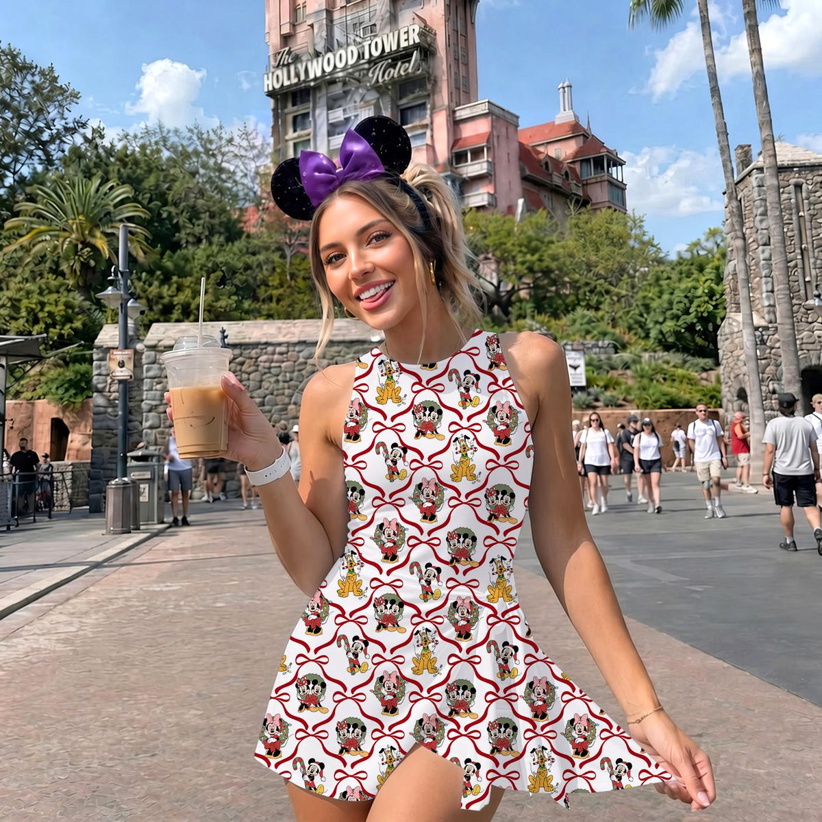 Coquette Bow Mickey and Friends Christmas Tennis Dress, Christmas Mouse Ears Activewear, Magical Kingdom Trip Skirt, Disney Xmas Wrap Skort