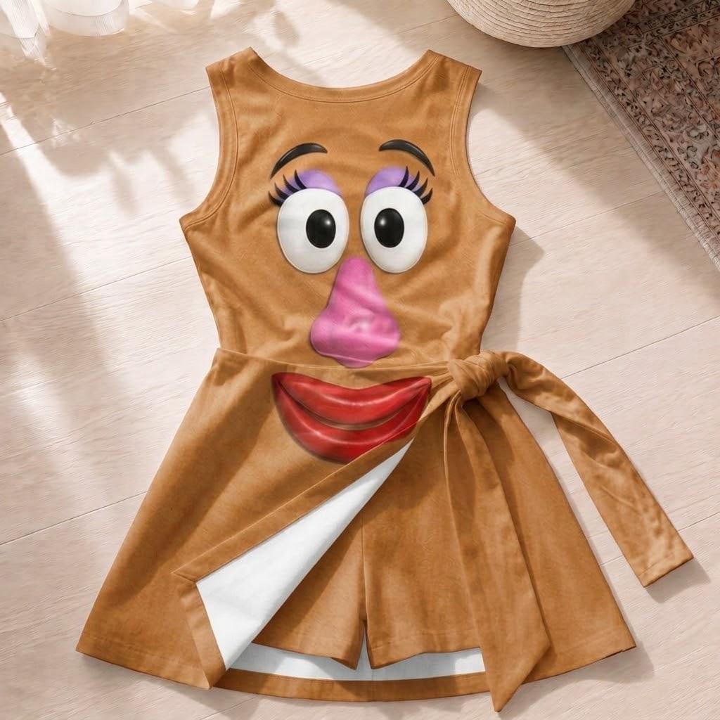 Mr And Mrs Potato Head Couple Cosplay Matching Outfits, Theme Park Halloween Costumes, Casual Button Down Shirt And Tennis Skirt Outfits