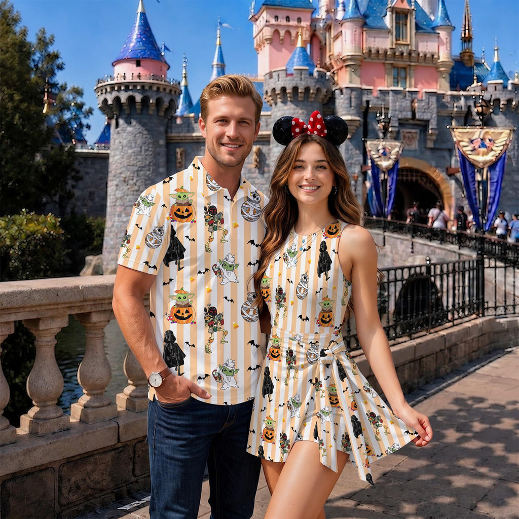 Star Wars Grogu Halloween Matching Couple Outfit, Spooky Party Polo Shirt and Wrap Skort Dress, Theme Park Vacation Gift Idea