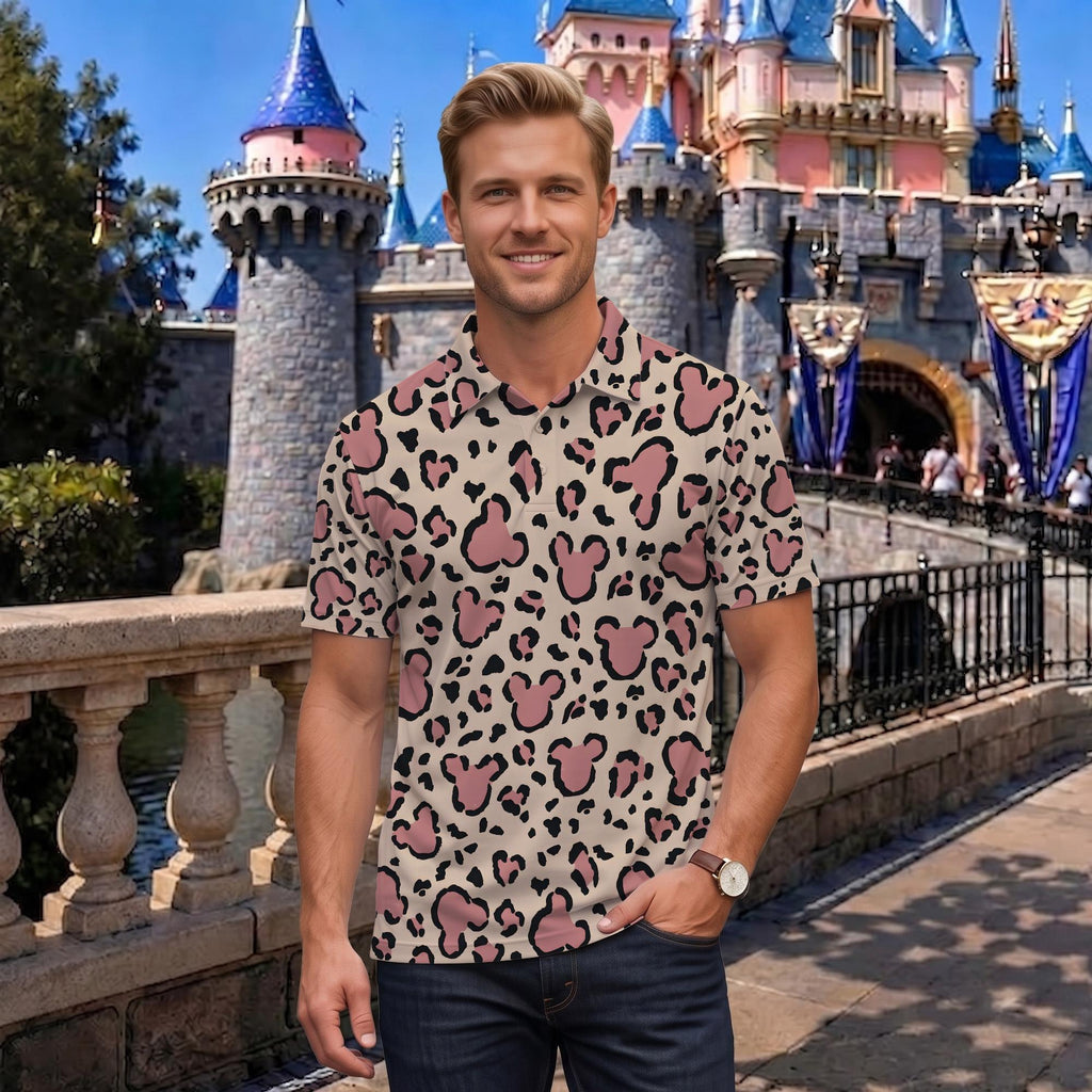 Mickey Leopard Print Matching Couple Outfit, Chic Animal Polo Shirt and Wrap Skort Dress, Theme Park Vacation Gift Idea