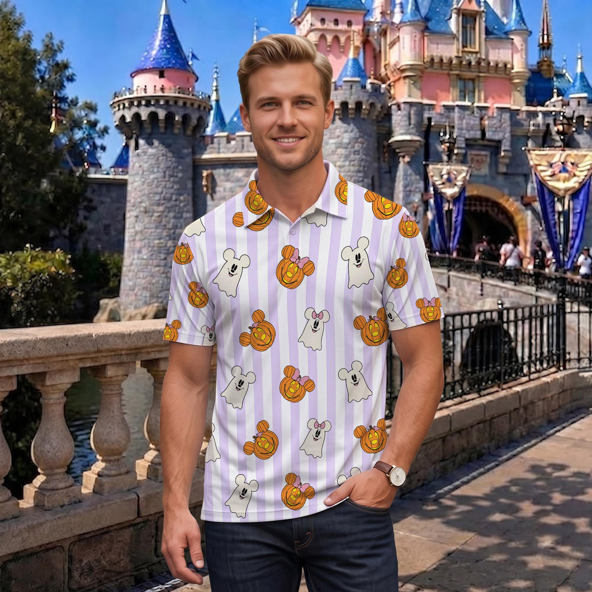 Mickey and Friends Halloween Matching Couple Outfit, Spooky Party Polo Shirt and Wrap Skort Dress, Theme Park Vacation Gift Idea