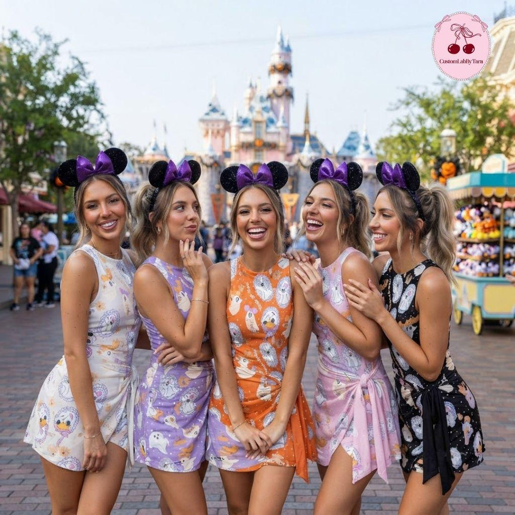 Halloween Cute Minnie Ghost Coquette Bow Wrap Skirt Dress, Mickey's Not So Scary Halloween Party Dress, Halloween Dress, Boo To You Dress