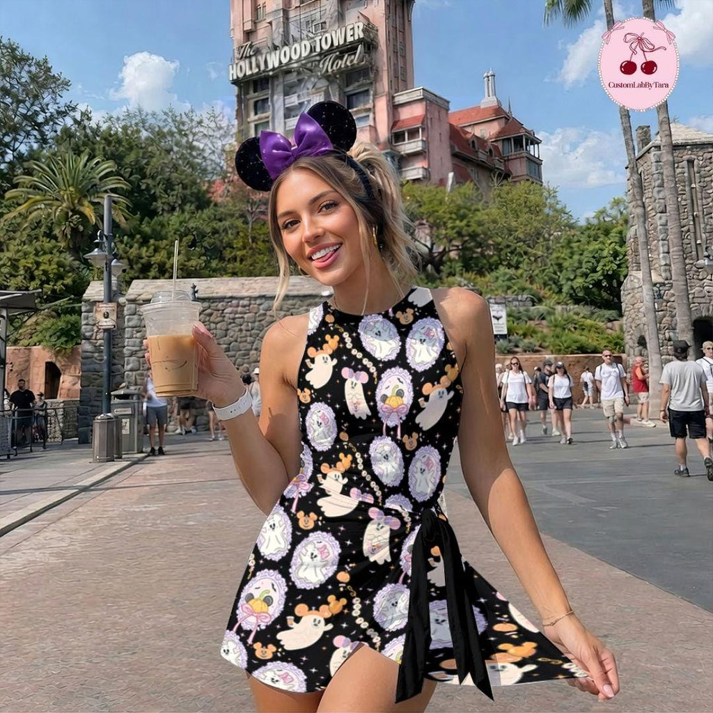Halloween Cute Minnie Ghost Coquette Bow Wrap Skirt Dress, Mickey's Not So Scary Halloween Party Dress, Halloween Dress, Boo To You Dress