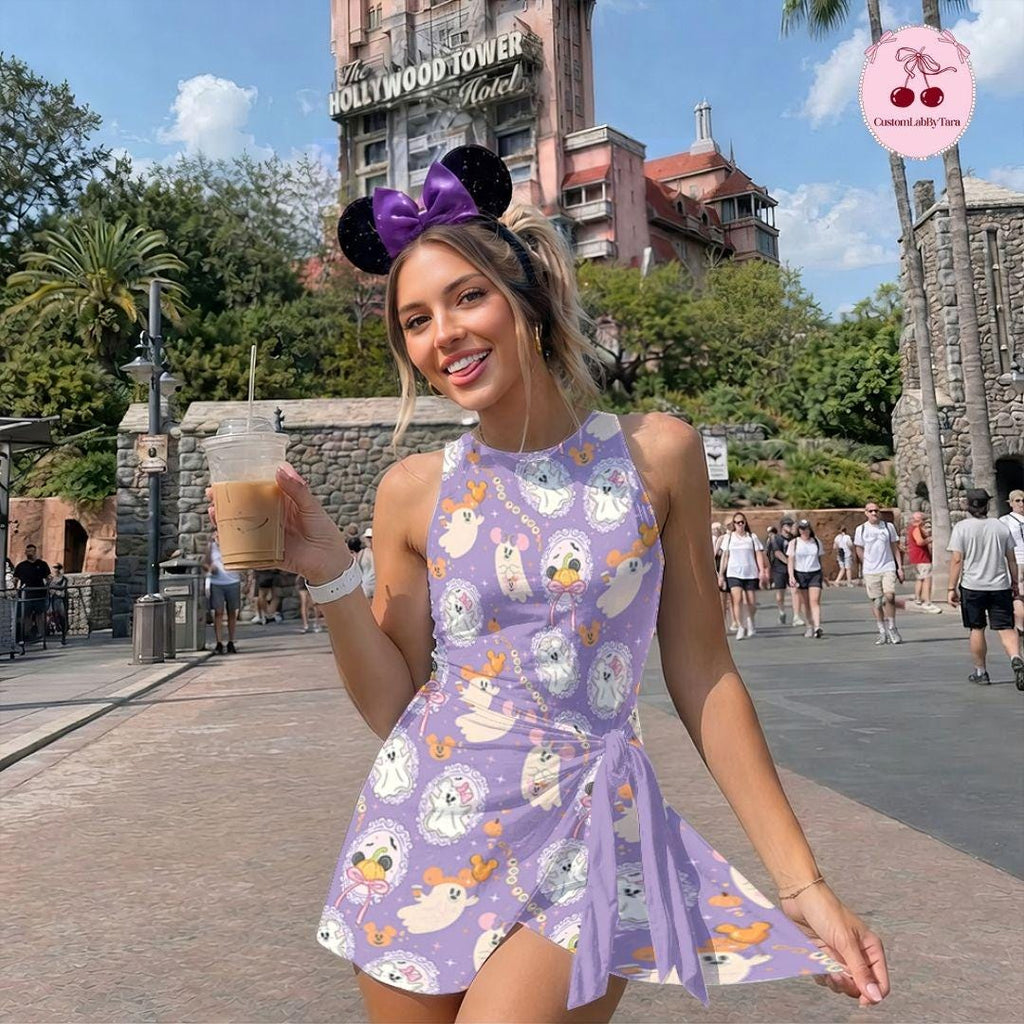Halloween Cute Minnie Ghost Coquette Bow Wrap Skirt Dress, Mickey's Not So Scary Halloween Party Dress, Halloween Dress, Boo To You Dress