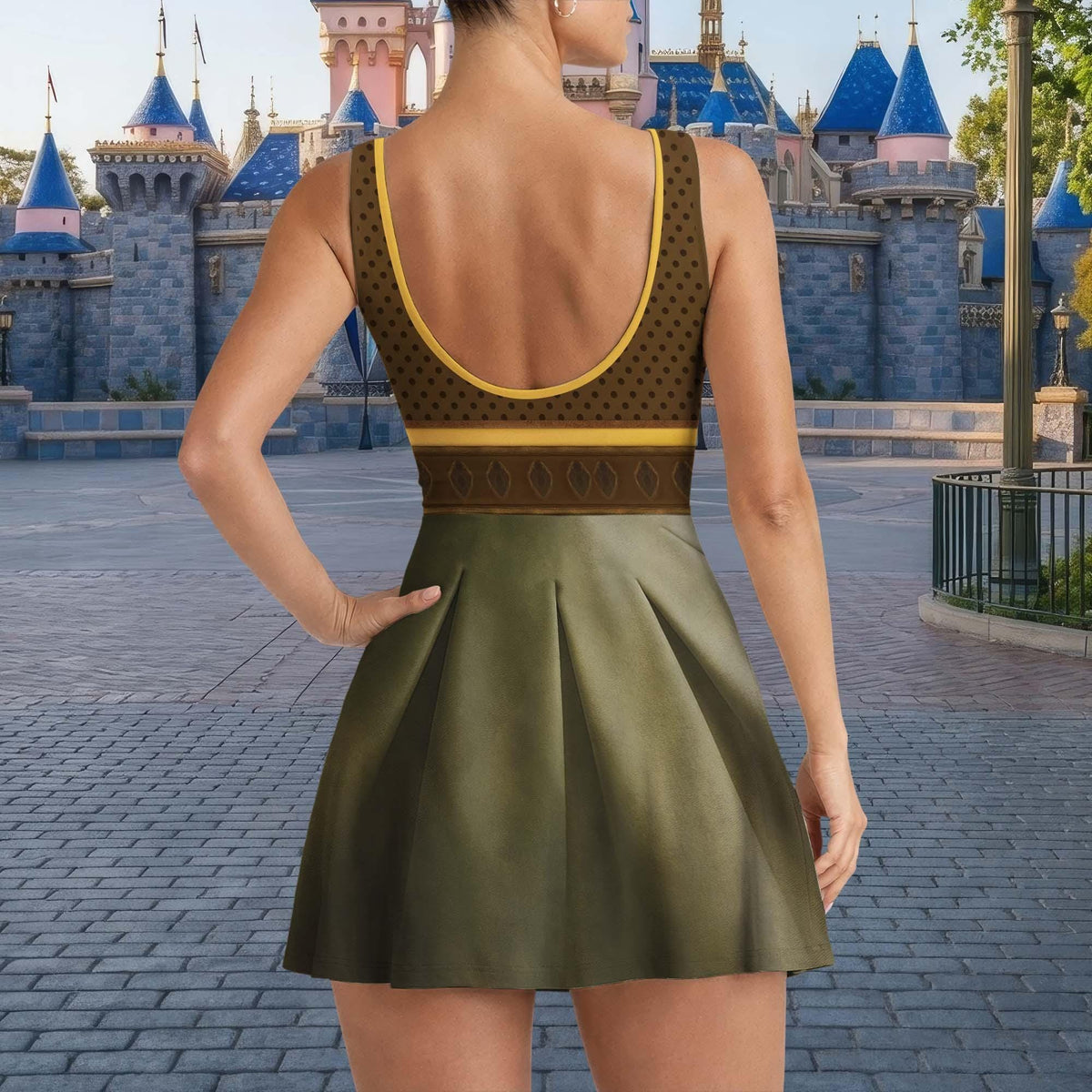 Disney Raya Princess Wrap Skirt Dress, Warrior Princess Cosplay Costume, Cute Sleeveless Outfit, Disneyland Halloween Park Tennis Dress