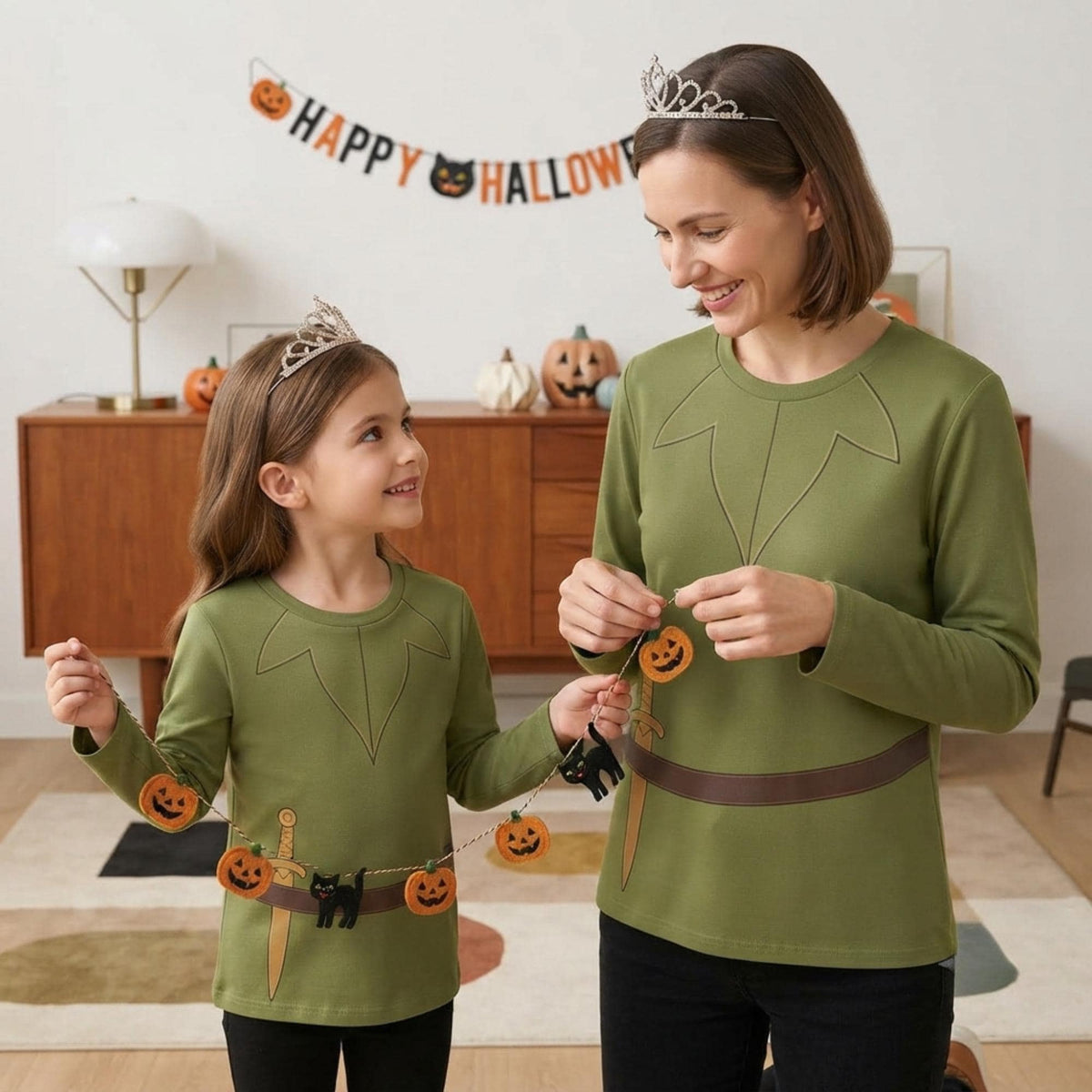 Peter Pan and Wendy Matching Couple Costume, Wendy Wrap Skort Dress and Peter Pan 3D T-Shirt, Halloween Outfit