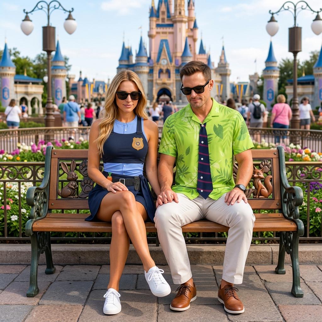 Judy And Nick Couple Cosplay Matching Outfits, Theme Park Halloween Costumes, Zootopia Costume, Casual Shirt & Tennis Skirt Set For Couples