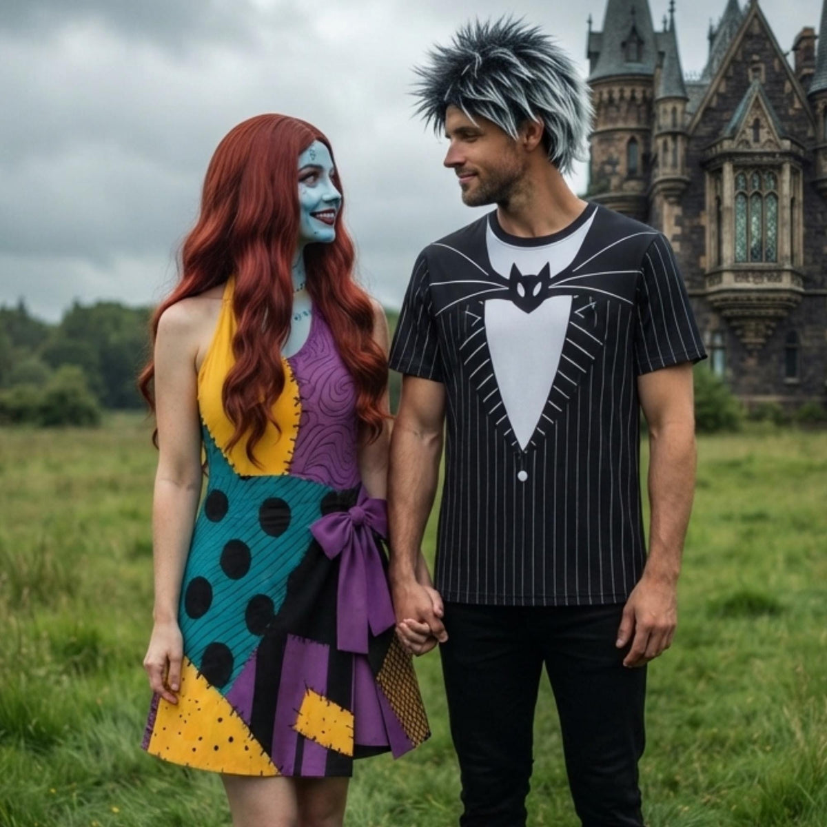 Jack and Sally Matching Couple Outfit, Nightmare Before Christmas Costume Tennis Dress & 3D Shirt, Matching Apparel