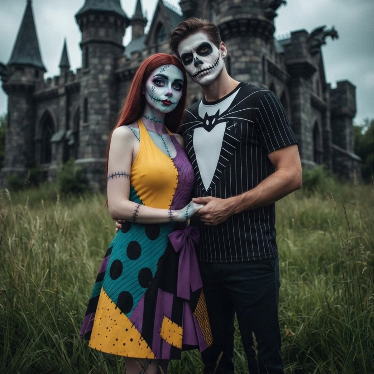 Jack and Sally Matching Couple Outfit, Nightmare Before Christmas Costume Tennis Dress & 3D Shirt, Matching Apparel