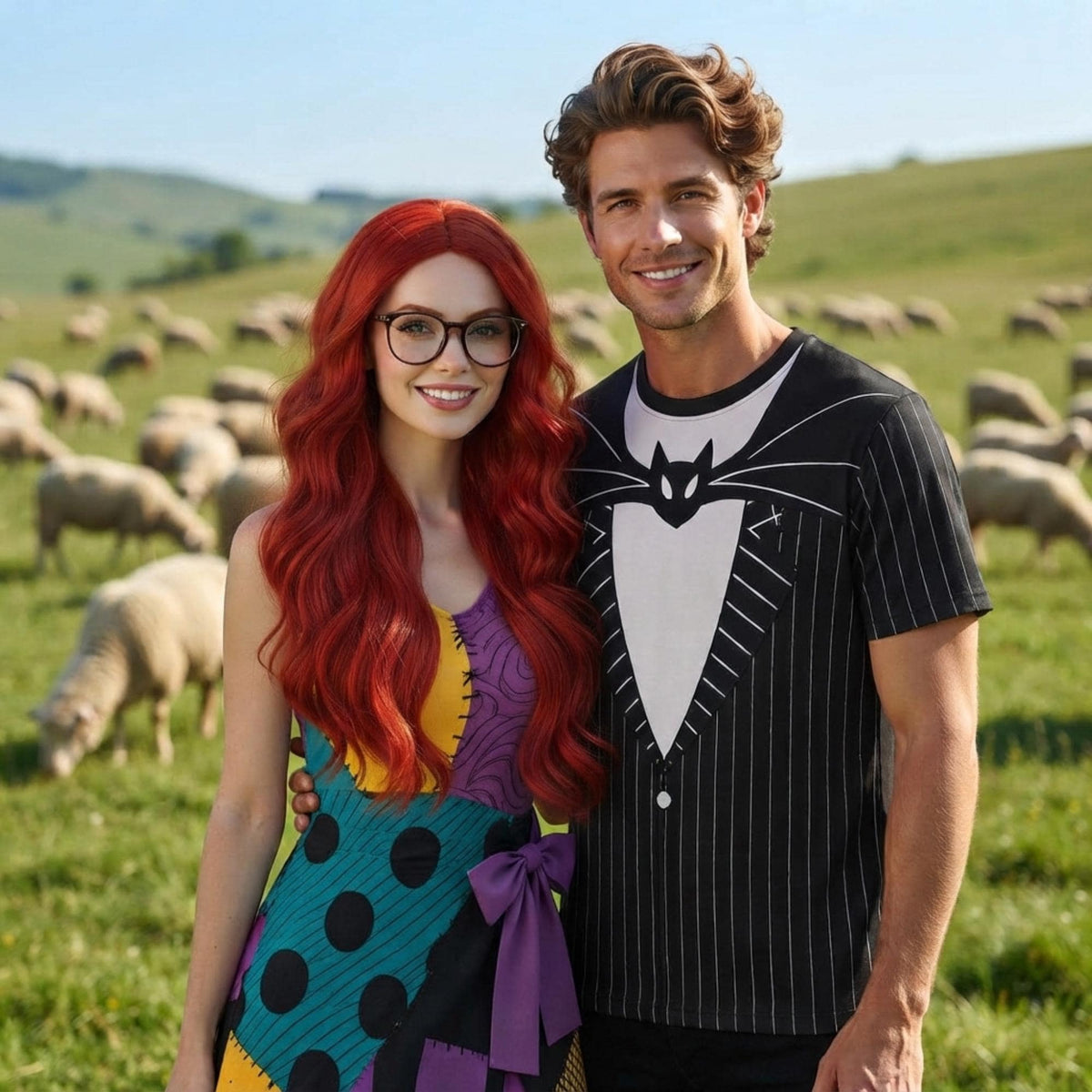 Jack and Sally Matching Couple Outfit, Nightmare Before Christmas Costume Tennis Dress & 3D Shirt, Matching Apparel