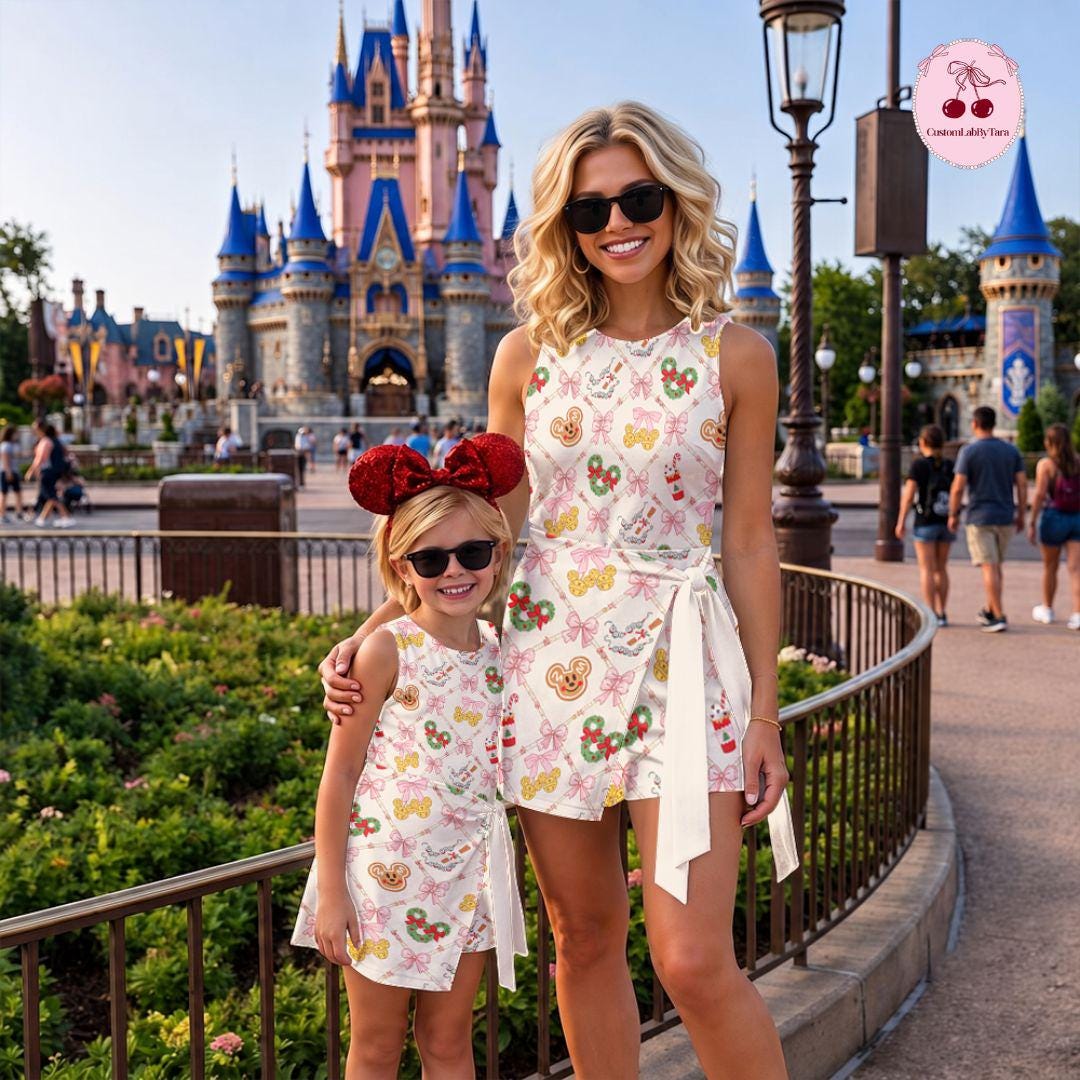 Coquette Disney Christmas Tennis Dress, Mickey's Very Merry Christmas Party Women Kids Costume Dress Skirt Activewear