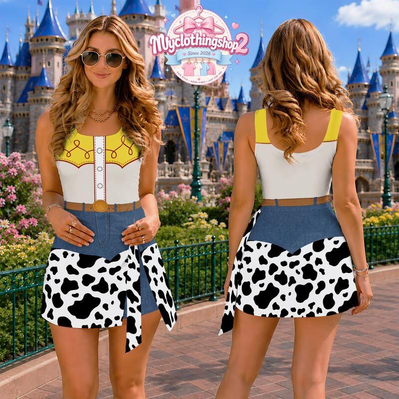 Jessie Jumpsuit Skirt Toy Story Cosplay Costume, Cowgirl Costume For Woman, Spooky Toy Character Skort Dress, Disneyland Apparel Clothing
