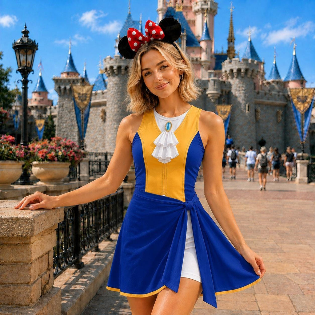 Prince Charming Costume Wrap Skort Dress, Beauty and the Beast Costum Halloween Cosplay, Magic Kingdom Dress