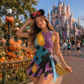 Halloween Patchwork Wrap Skort Dress, Colorful Costume Outfit, Women Cosplay Dress, Spooky Party Outfit, Girls Trip Dress
