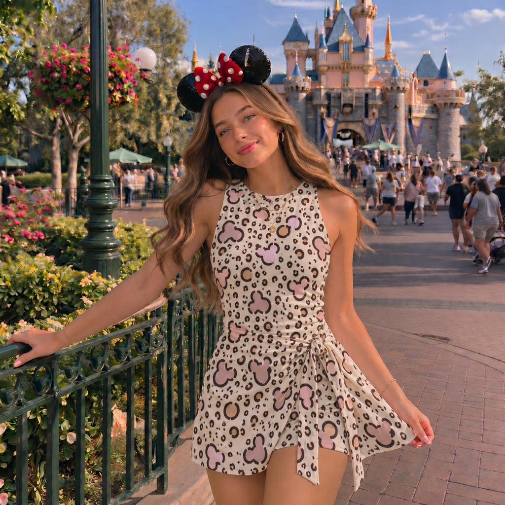 Retro Mickey Leopard Wrap Skort Dress, Mickey Safari Leopard Skirt, Mother Daughter Matching Halloween Trip WDW Vacation 2026