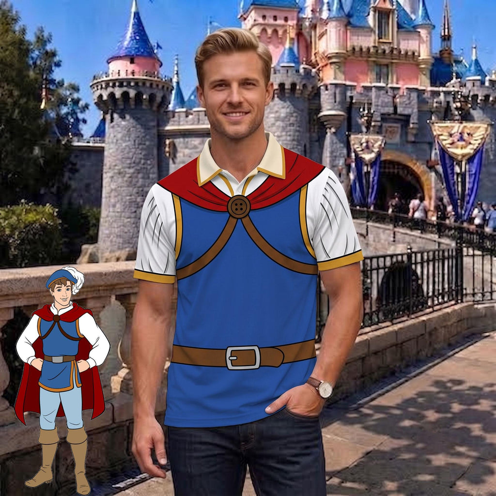 Snow White Prince Florian Matching Couple Outfit, Princess Cosplay Polo Shirt and Wrap Skort Dress, Theme Park Vacation Gift Idea