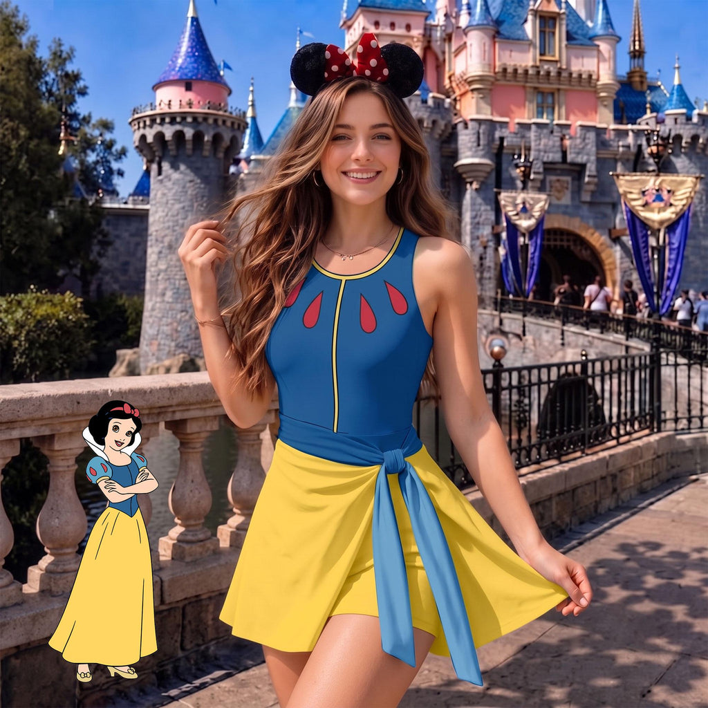 Snow White Prince Florian Matching Couple Outfit, Princess Cosplay Polo Shirt and Wrap Skort Dress, Theme Park Vacation Gift Idea