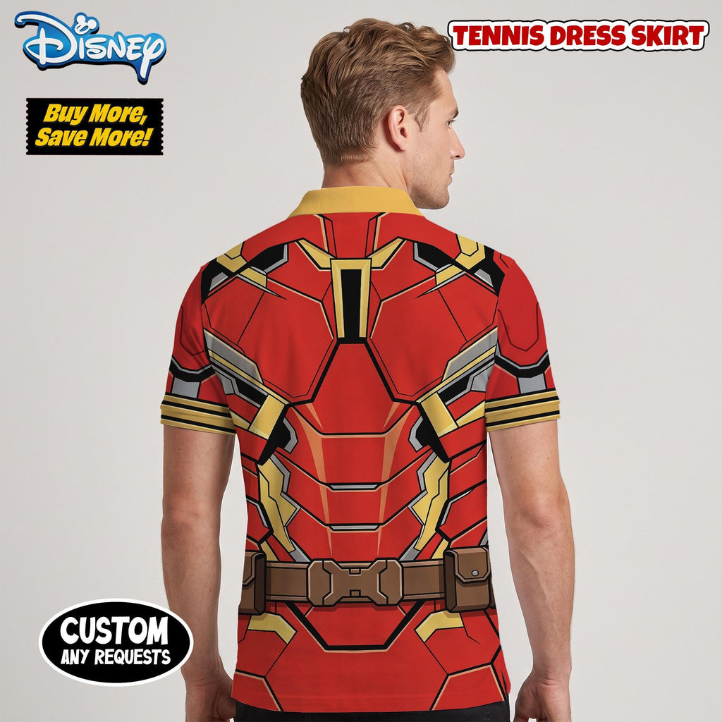 Iron Man Armor Matching Couple Outfit, Superhero Cosplay Polo Shirt and Wrap Skort Dress, Theme Park Vacation Gift Idea