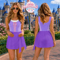 Rapunzel Tangled Princess Jumpsuit Skirt Costume, Tangled Hair Cosplay Dress for Women,Disneyland Theme Park Dress, Magic Tower Skort Outfit