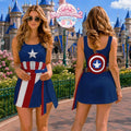 Captain America Superhero Jumpsuit Skirt Costume, Superhero Cosplay Dress for Women, Disneyland Family Matching Dress, Shield Skort Outfit