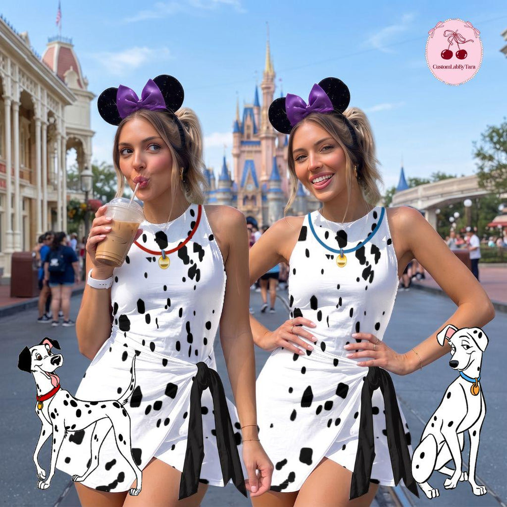 Halloween 101 Dalmatians Dog Costume Wrap Skirt Dress, Bounding 101 Dalmatians Dress, Dalmatian 101 Costume For Women, Black White Halloween