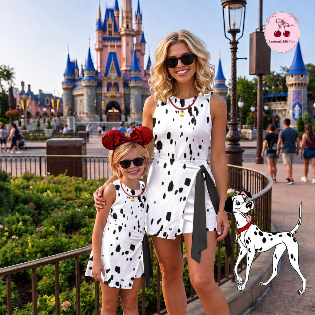 Halloween 101 Dalmatians Dog Costume Wrap Skirt Dress, Bounding 101 Dalmatians Dress, Dalmatian 101 Costume For Women, Black White Halloween