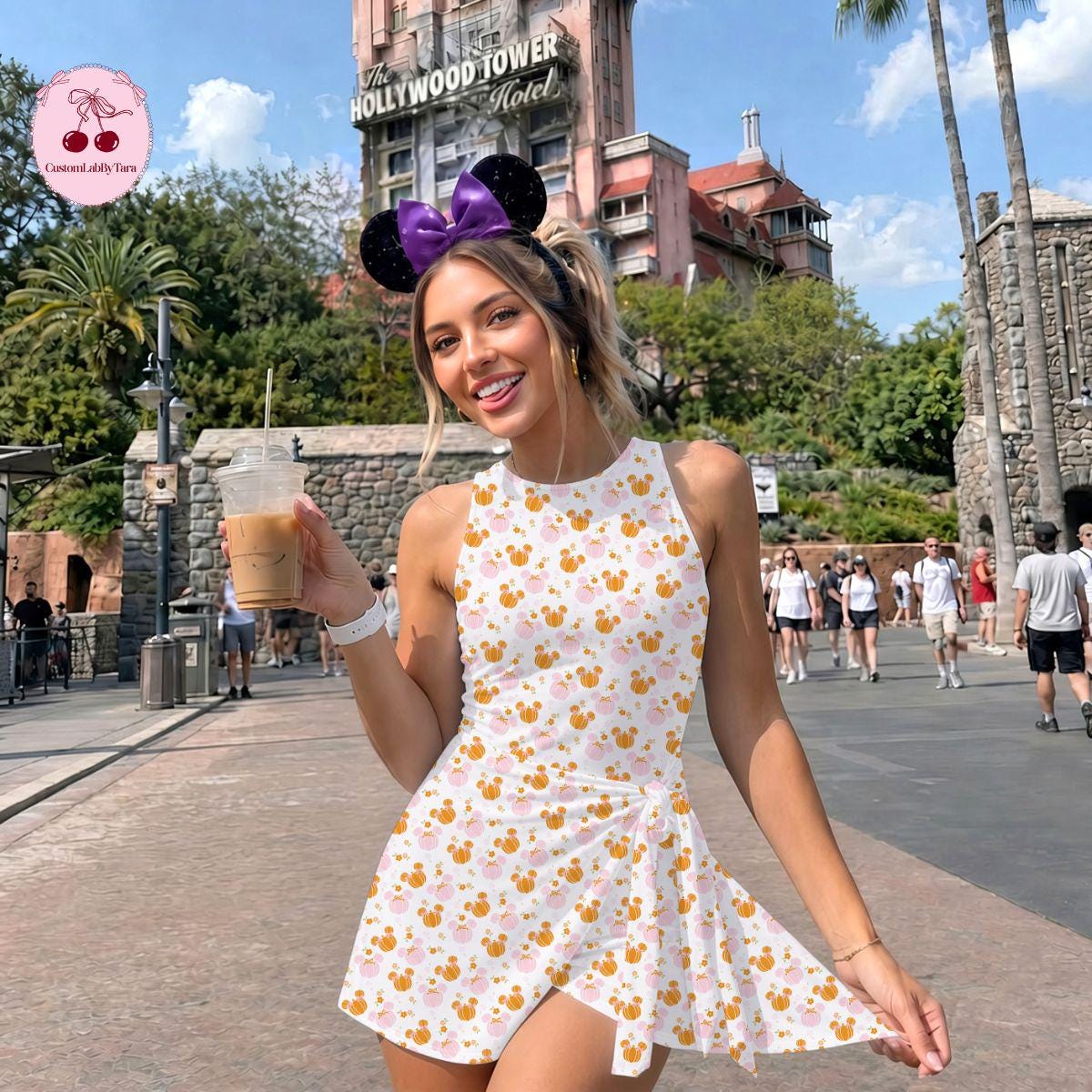 Halloween Mickey Minnie Pumpkins Striped Wrap Skort Dress, Mickey Minnie Matching Outfits, Mickey's Not So Scary Halloween Party Dress