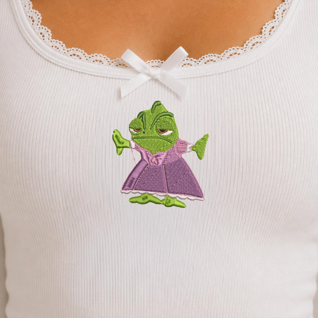 Embroidered Tangled Pascal Rapunzel Dress Tank-top, Coquette Funny Pascal Lace Trim, Magical Pascal Princess Camisole