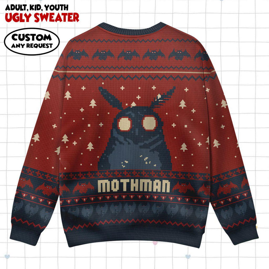Mothman Ugly Christmas Sweater & Wrap Skort Dress, Cryptid Holiday Jumper, Funny Moth Monster Xmas Outfit, Couple Matching Xmas Gift