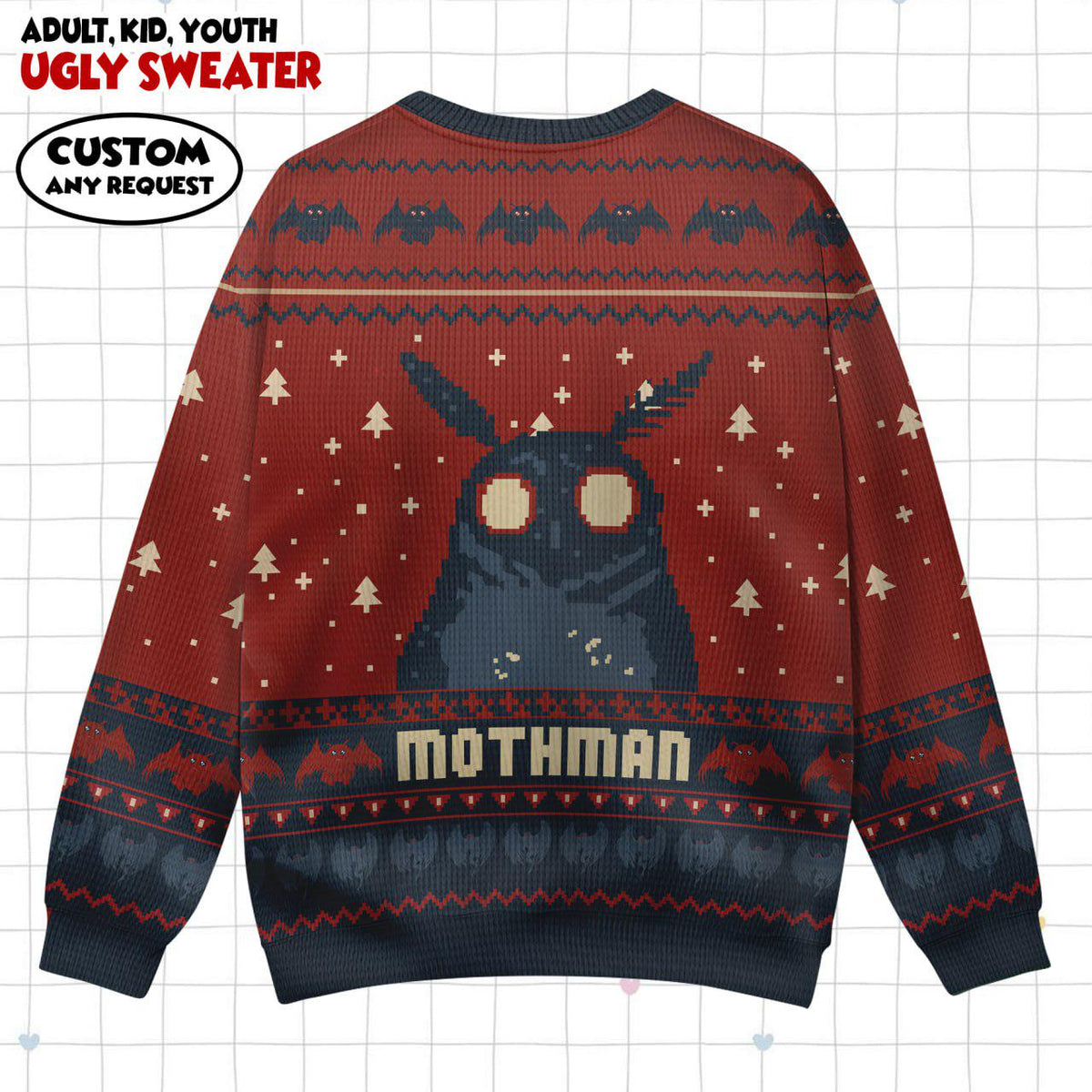 Mothman Ugly Christmas Sweater & Wrap Skort Dress, Cryptid Holiday Jumper, Funny Moth Monster Xmas Outfit, Couple Matching Xmas Gift