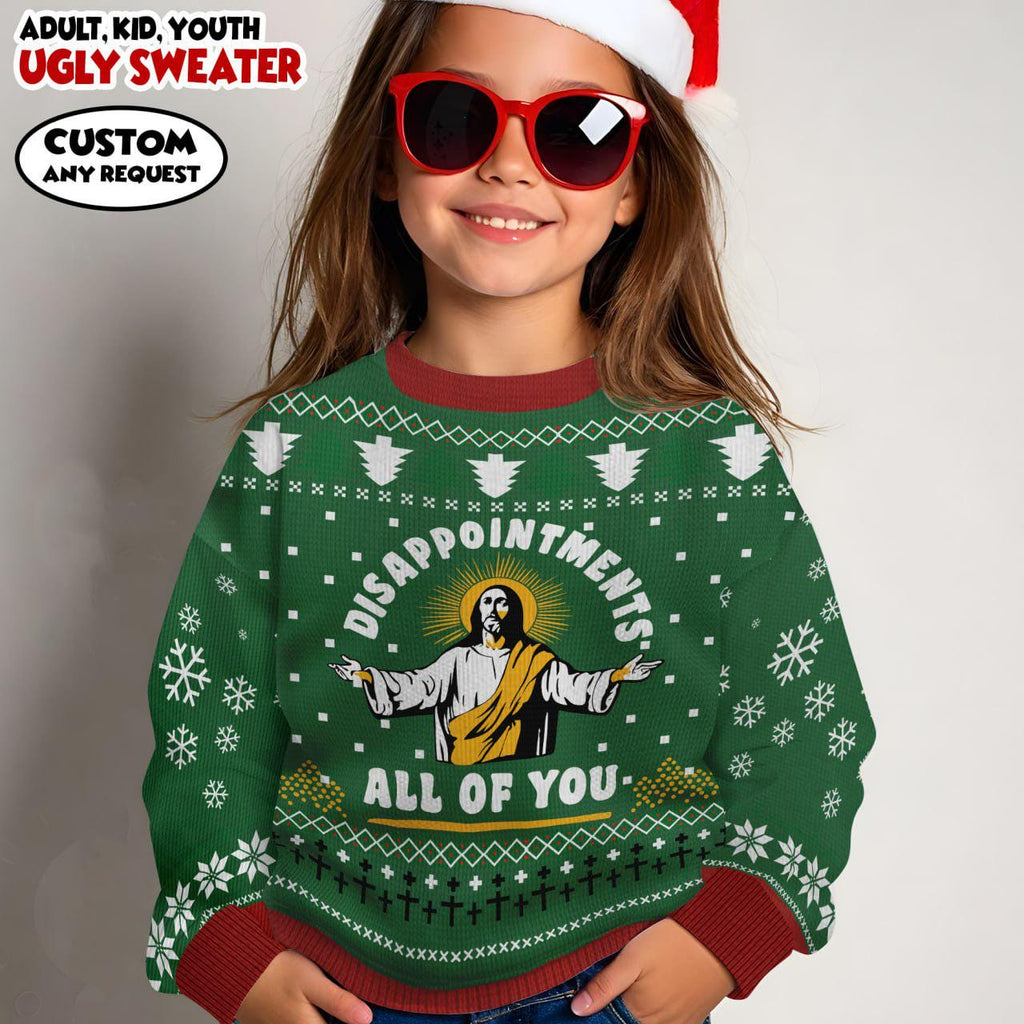 Funny Jesus Ugly Christmas Sweater & Wrap Skort Dress, Disappointments All Of You Meme Holiday Jumper, Humorous Xmas Couple Outfit 2026